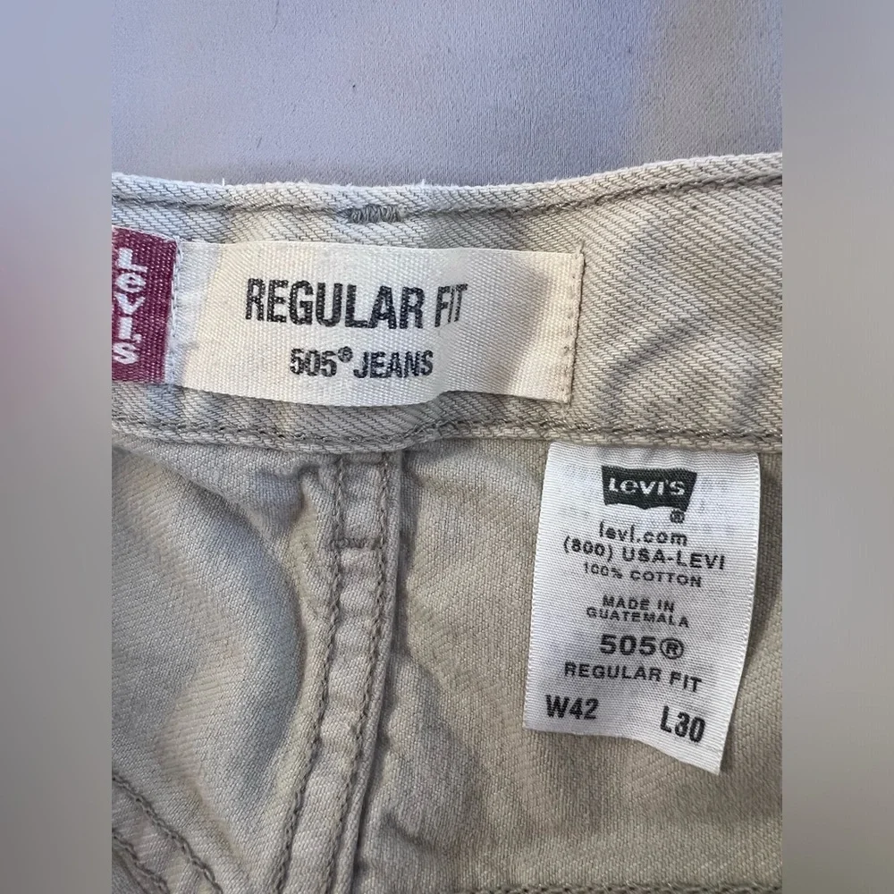 LEVIS 505 Regular Fit Jeans Mens 42 Beige‎ Straight Regular Denim W42 L32