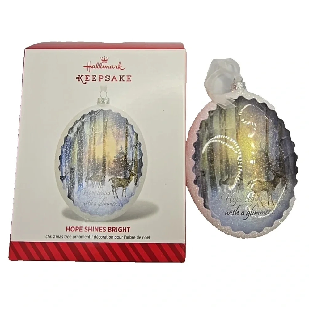 2014 Hallmark Ornament - Hope Shines Bright‎ Deers in Snow Forest New U328