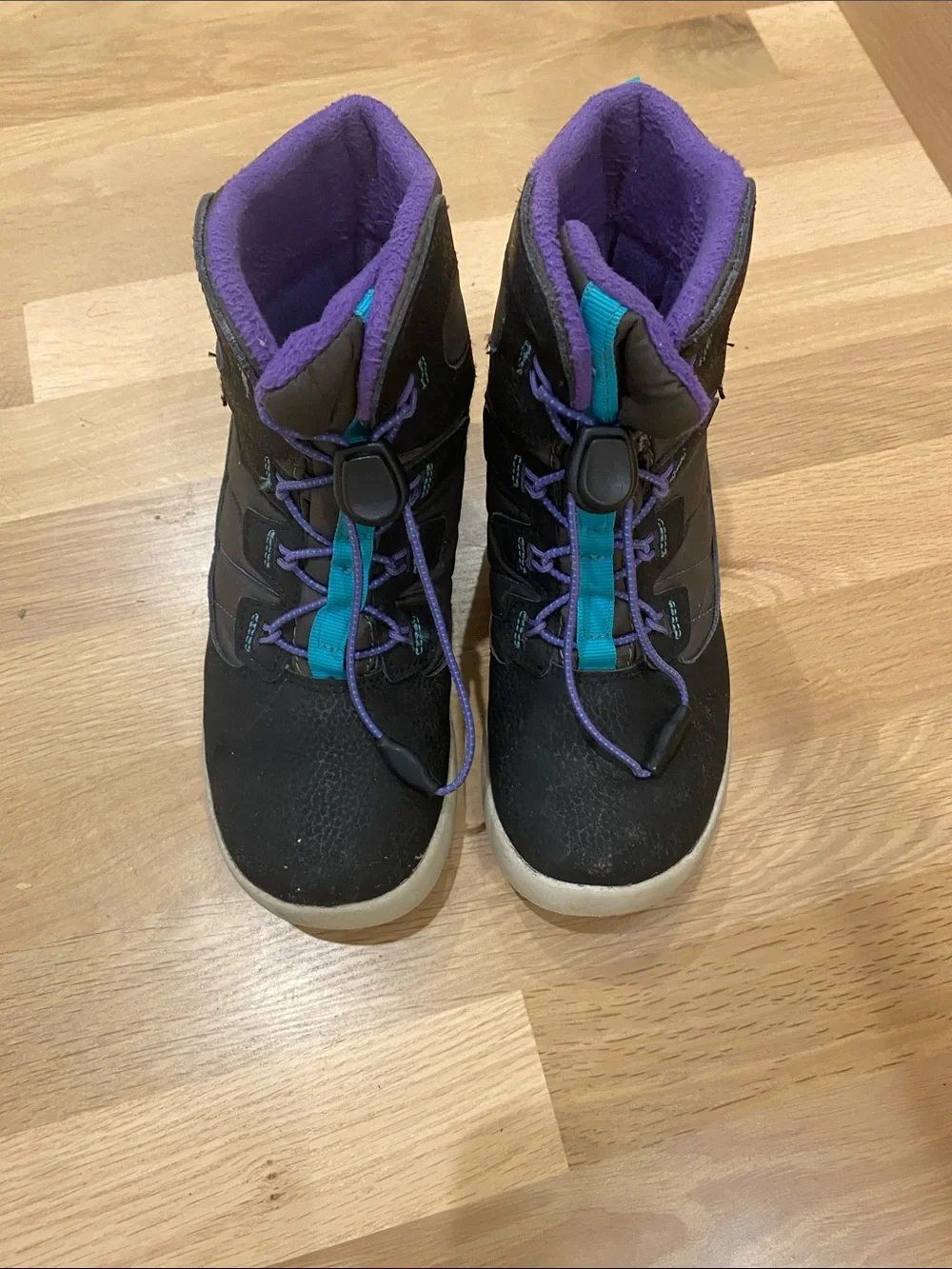 Merrell Kids Black Boots with Purple Lining and Teal Accents