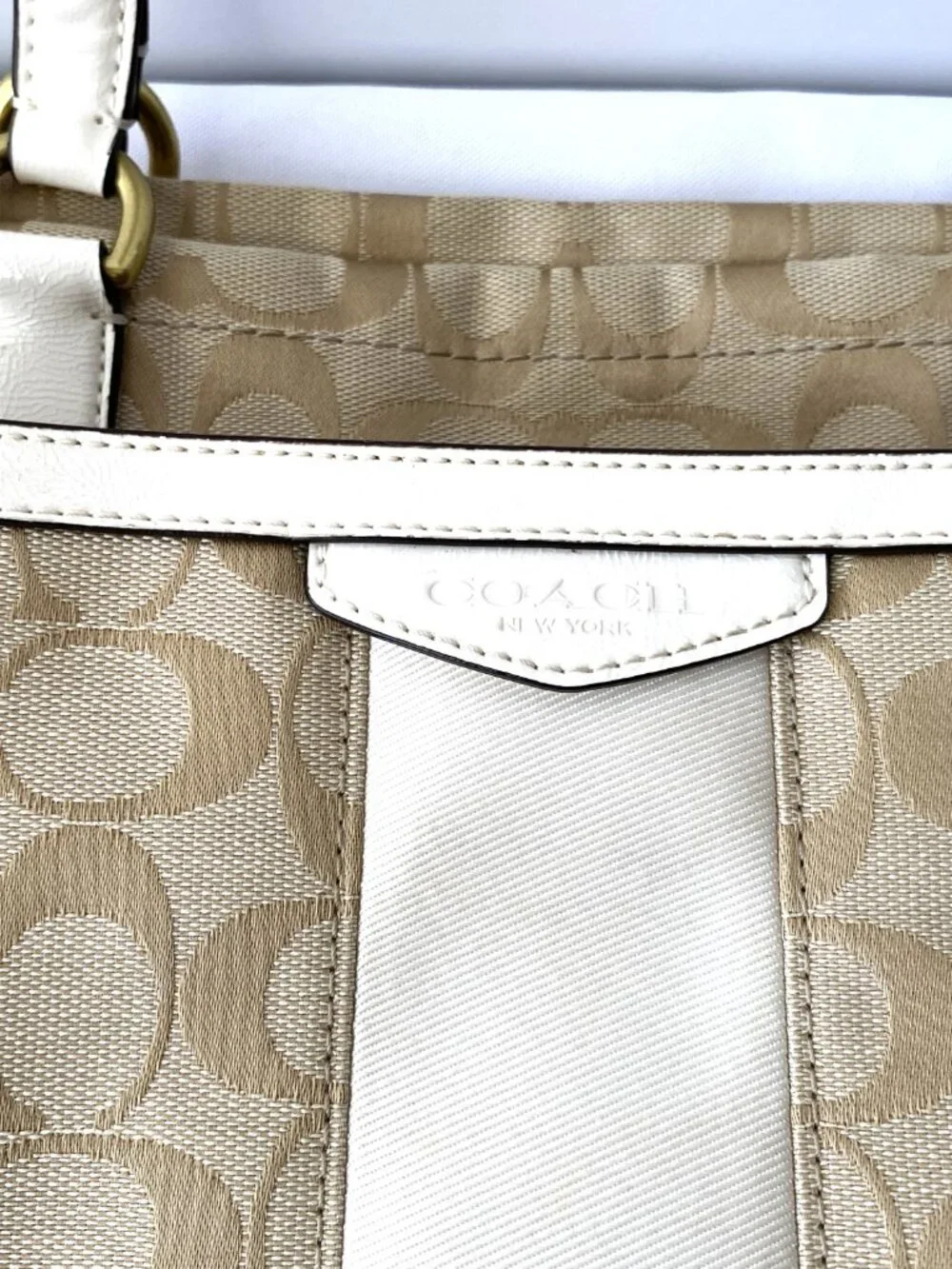Coach Signature Jacquard Tote Bag | Beige and Ivory Designer Handbag | Large Bag