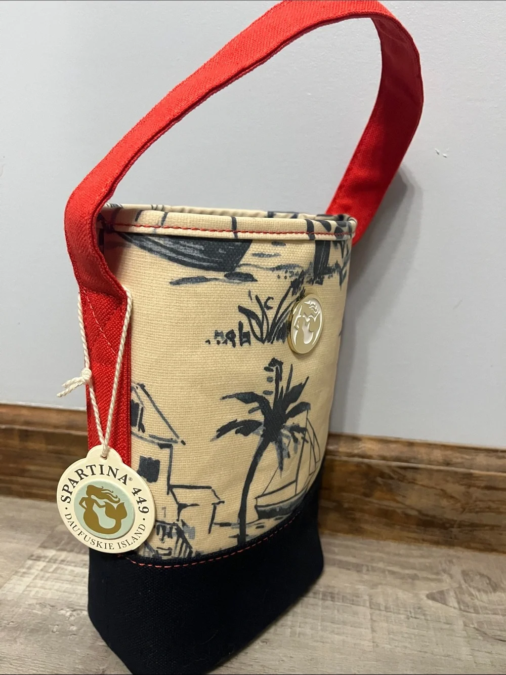 Spartina 449 Red-Handle Coastal Canvas Bucket Wine caddy Bag