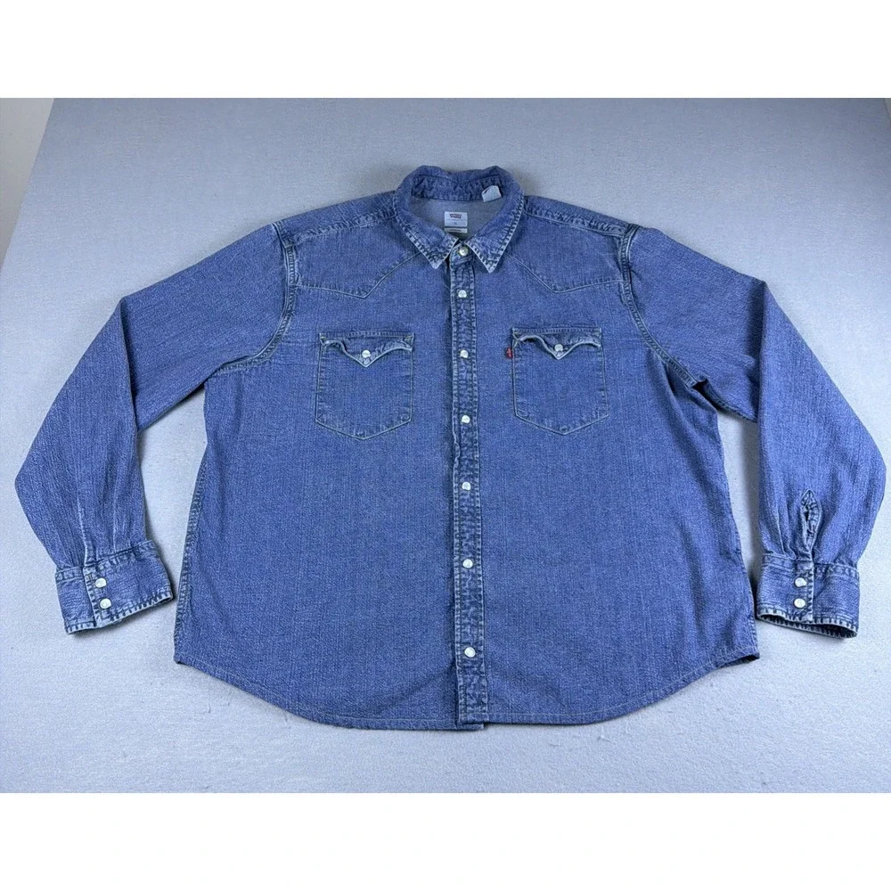 Levis Pearl Snap Shirt Mens Extra Large Blue Long Sleeve Denim Western Standard