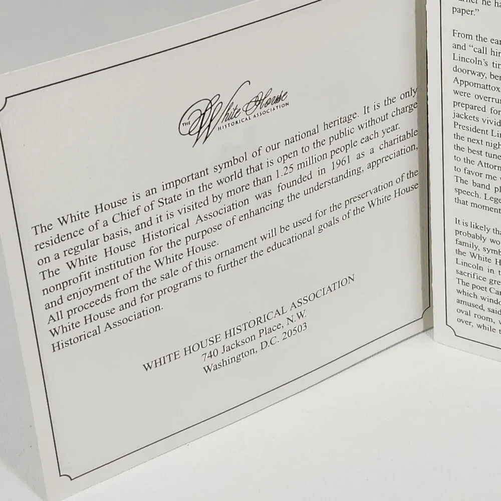 The White House Historical Association 1999 Christmas Ornament Abraham Lincoln