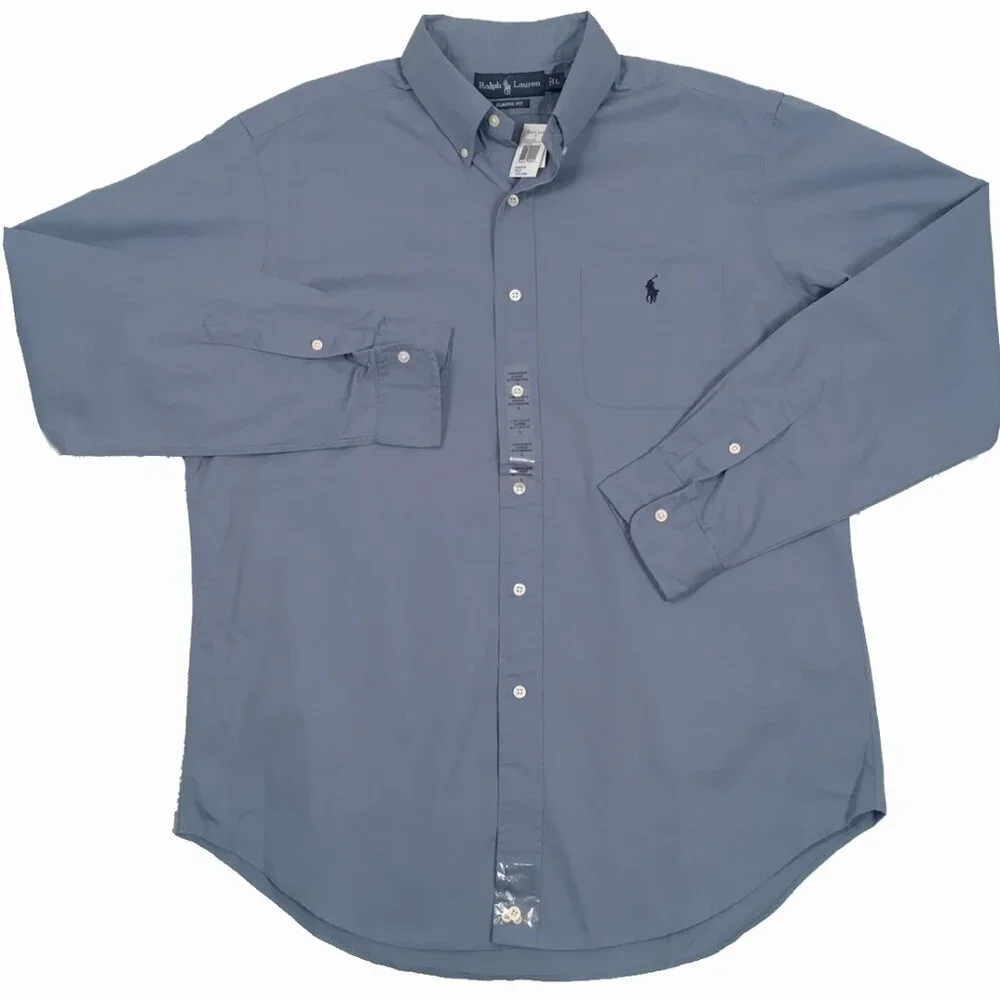 NEW Polo Ralph Lauren Shirt! Grayish Blue Heavier Weight Pocket *RUNS LARGE*