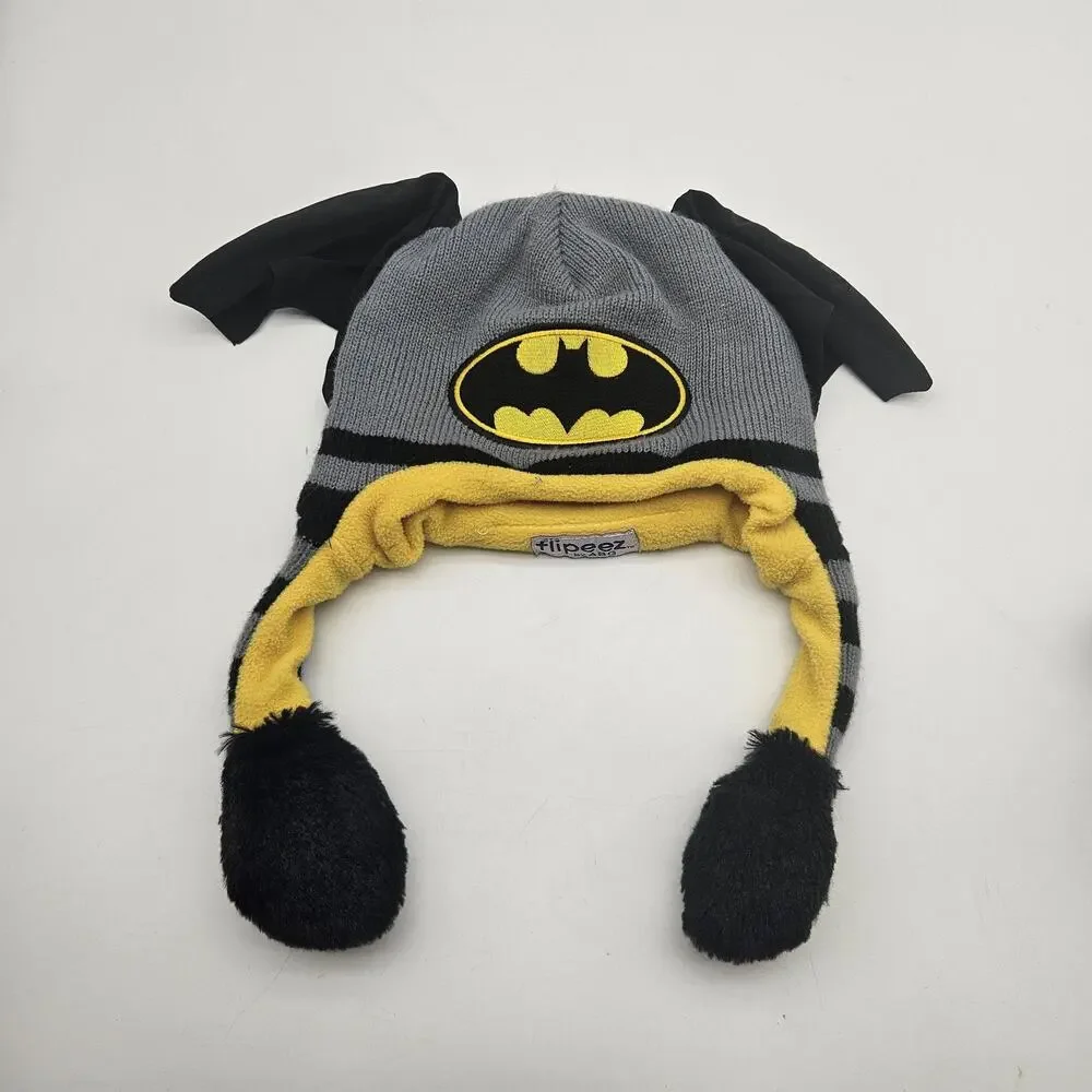 Batman Hat Cap Flipeez‎ Snap Back Youth One Size Gray Black Yellow Bat Ears Cozy