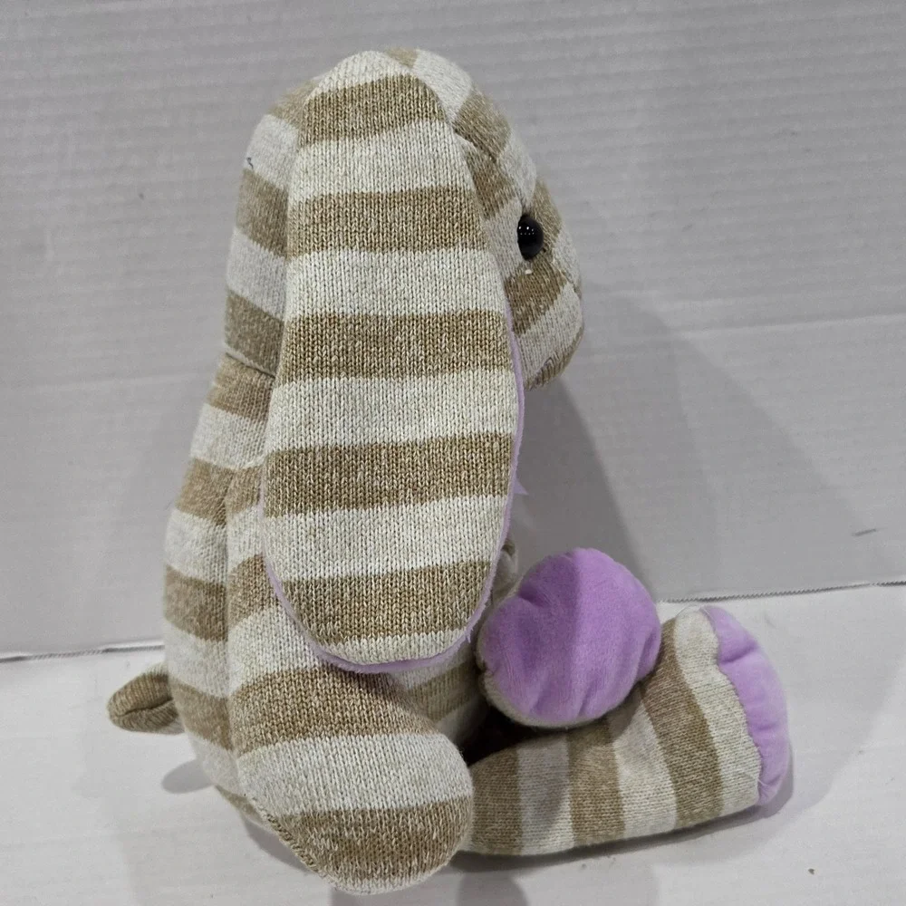 Kellytoy Striped Knit Plush Bunny Rabbit Tan Purple Bow Stuffed Animal Q042