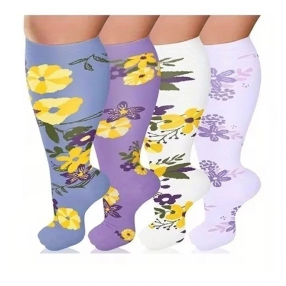 Unisex 20-30‎ mmHg Compression Socks 3XL Floral Double Gradient Medical 4 Pack