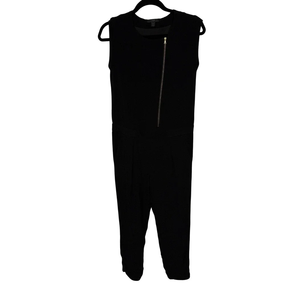 J. Crew Black Sleeveless Asymmetrical Zipp‎ Cap Sleeve Jumpsuit Pantsuit Size 0