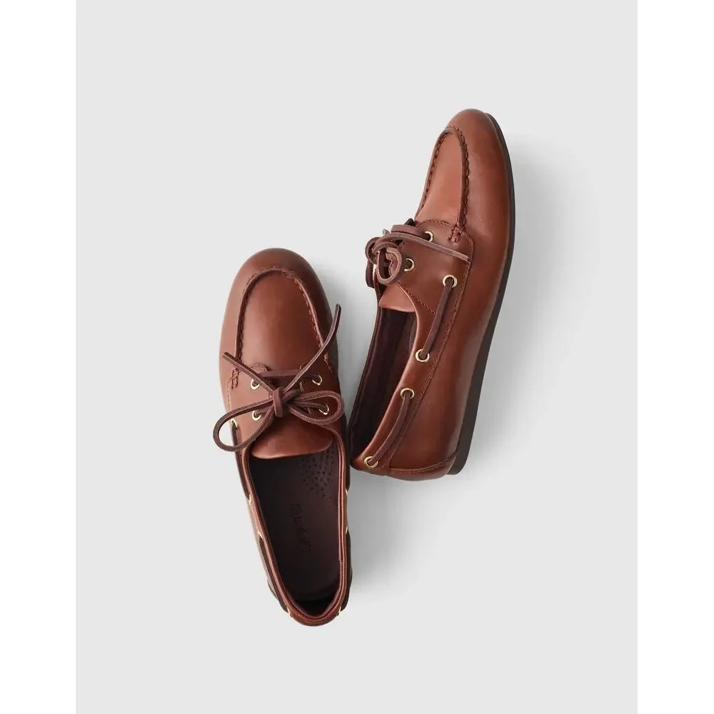Madewell Women's The Jamie Boat Shoes Comfort Leather Cherry Wood Size 7 NWOB