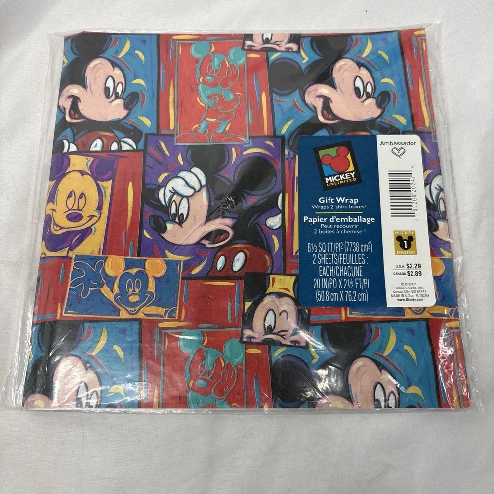 Vtg Disney Mickey Mouse Unlimited Gift Wrap Wrapping Paper‎ Hallmark 2 Sheets