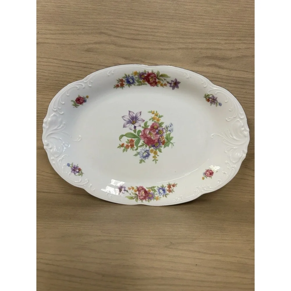 Vtg Wawel Meissen Flower Oval Serving Platter Poland 13