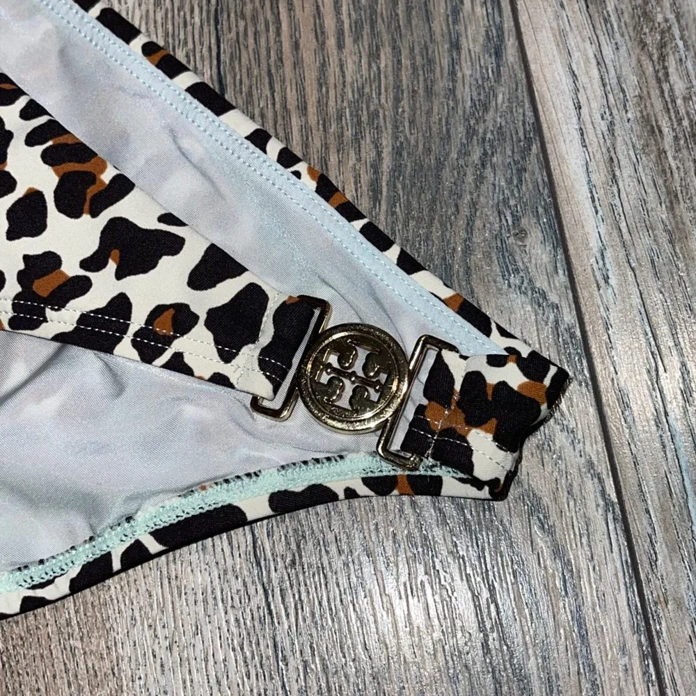 Tory Burch‎ Leopard Print Bikini Bottom Gold Logo Hardware Animal Print Small