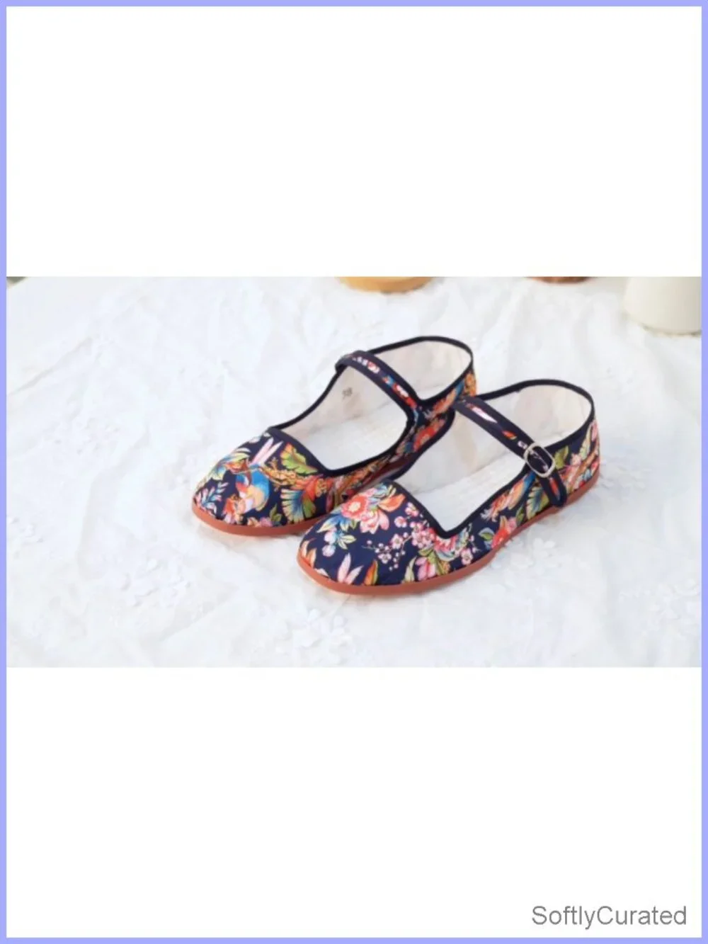 Women's Mary Jane Flats Cotton Chinese Slippers Buckle Tai Chi Shoes