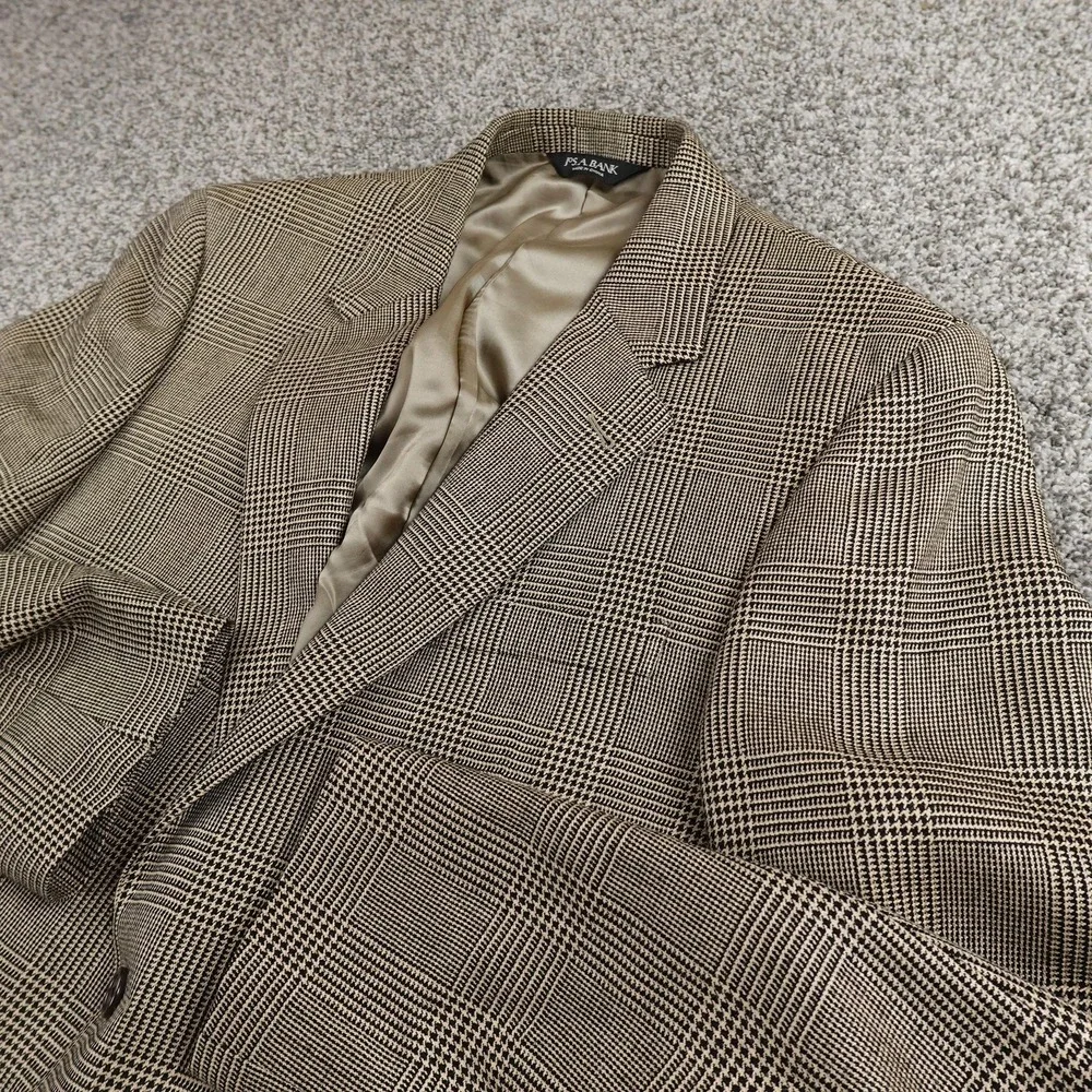 Jos‎ A Bank Blazer Mens 42L Brown Silk Camel Hair Houndstooth Sport Coat Jacket