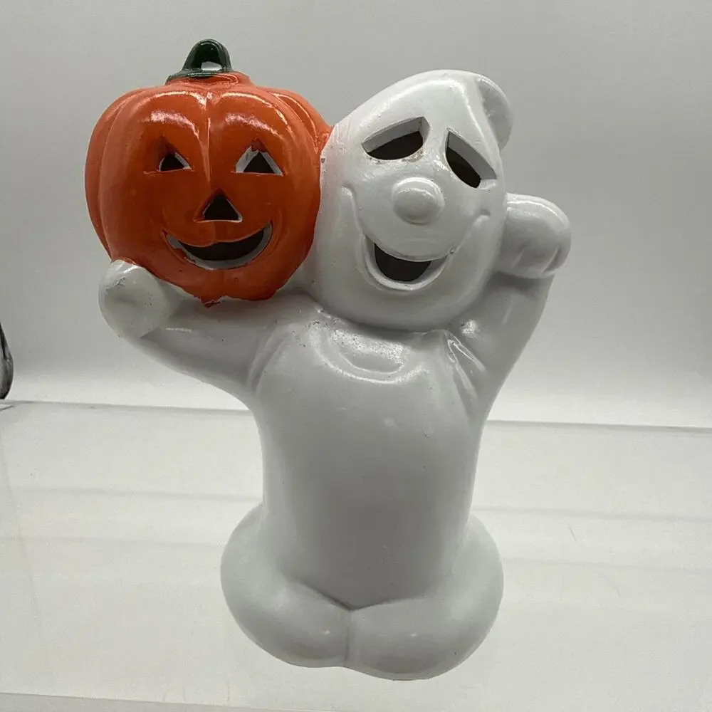 Vtg Price Products Ceramic Ghost Pumpkin Jack O Lantern Tea Light Taiwan 7-1/2