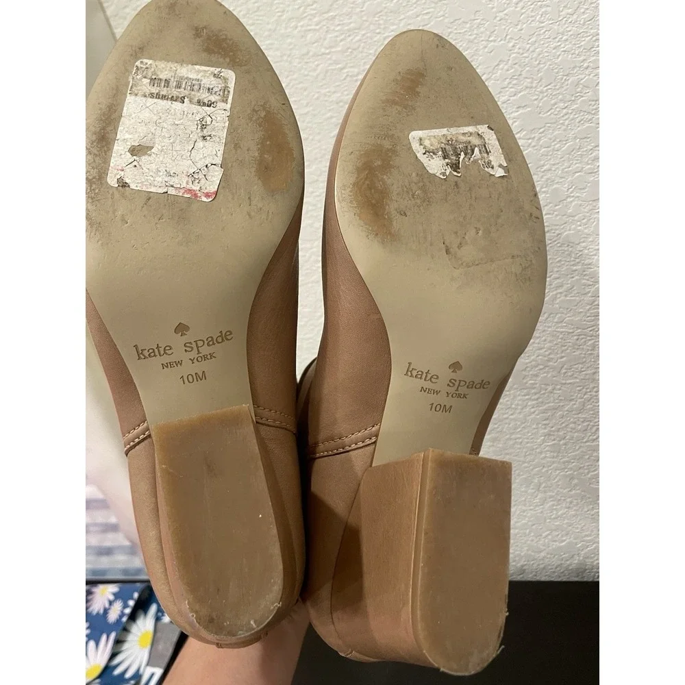 Kate Spade Ankle Boots Women 10M‎ Tan Leather Bow Block Heel Shoes