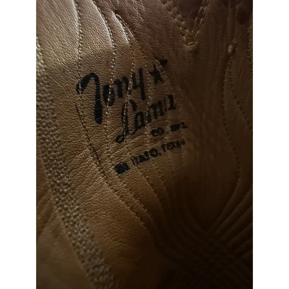 VTG Tony Lama Teju Lizard Exotic Leather Cowboy Boots Cognac Brown Womens 8.5 B
