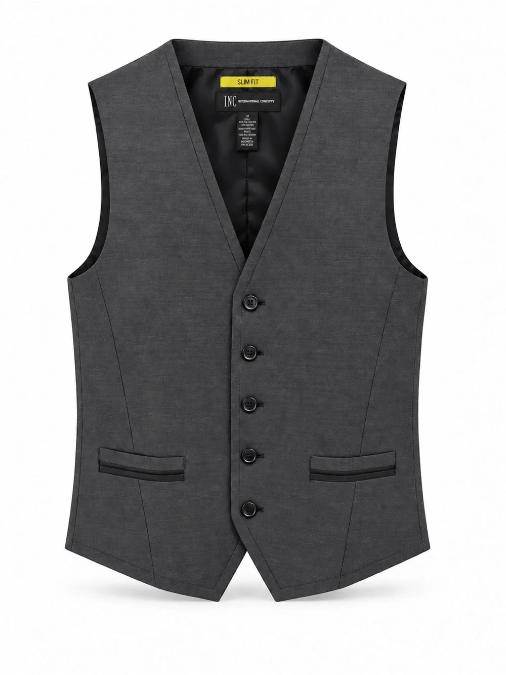 INC International Concepts Slim V-Neck Charcoal Gray Vest