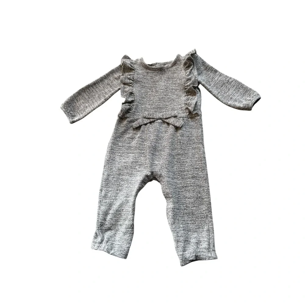 Carter's Just One You Gray Ruffle‎ Long Sleeve Romper Jumpsuit 12M