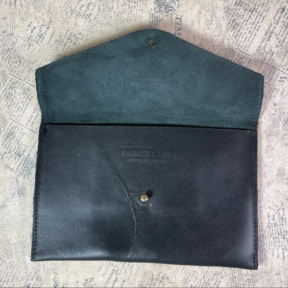 Parker Clay Black Leather Wallet Card Holder Travel Document Pouch Organizer