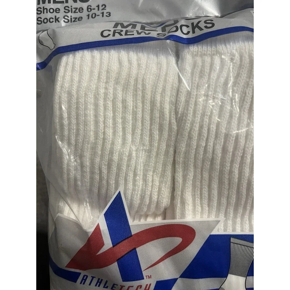 6 Vintage Kmart Athletech Crew Socks White Men’s Shoe Sz 6-12 Cotton Blend USA