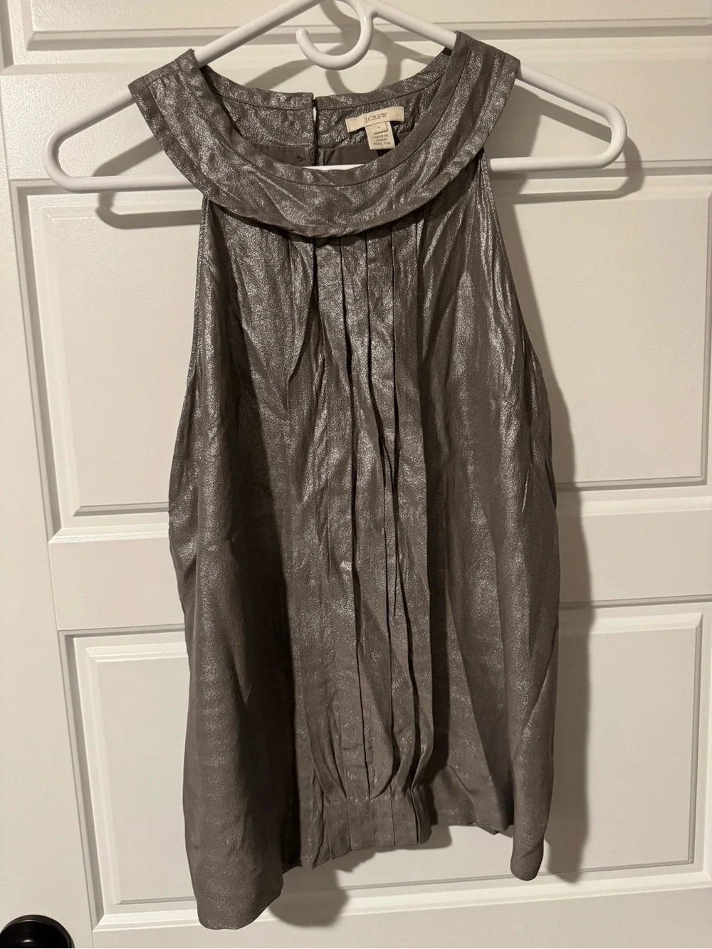 J. Crew 100% Silk Silver Pleated Tank Top, Size 4