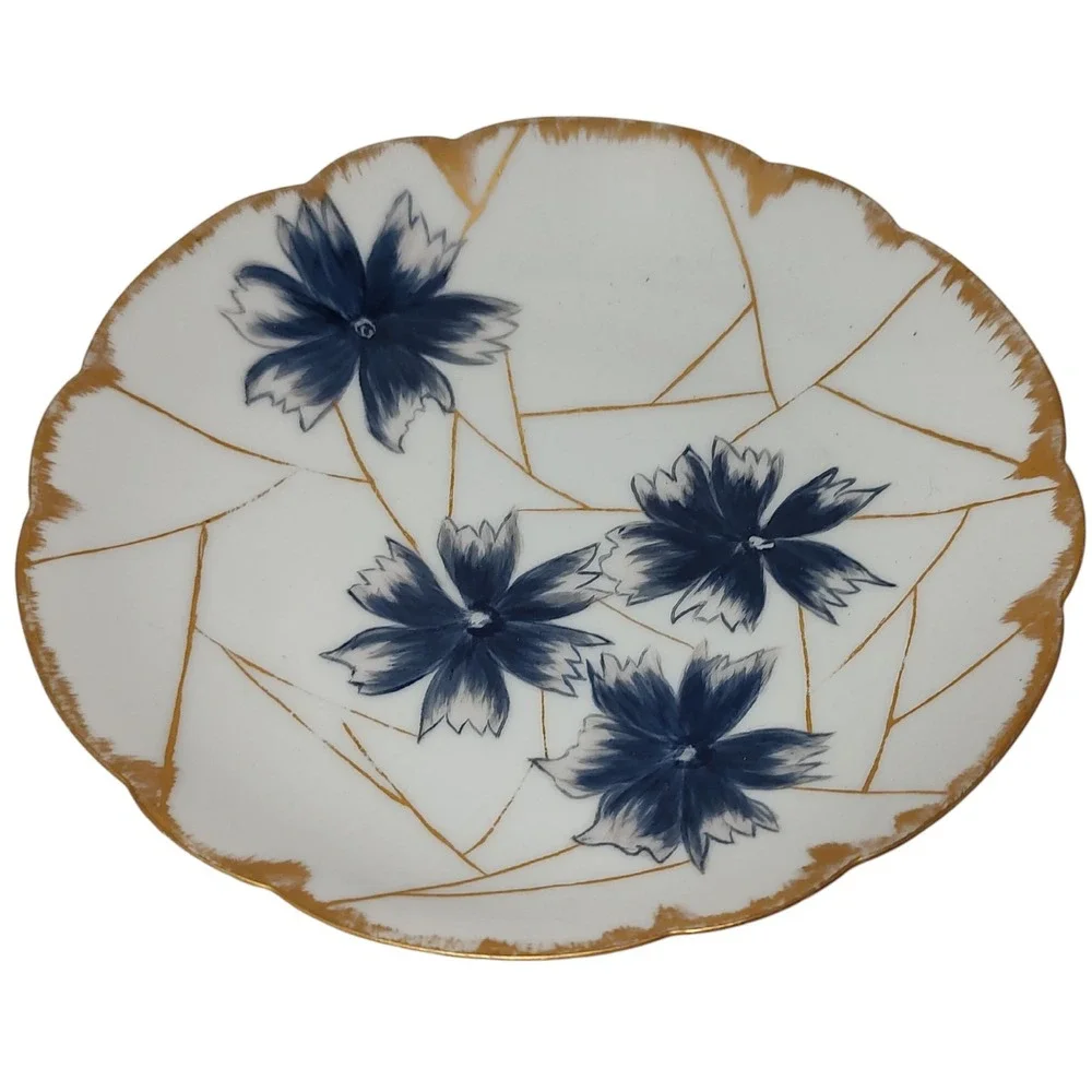 Antique H C L Limoges Dessert Plate France Haviland and Co Blue Gold Trim Signed