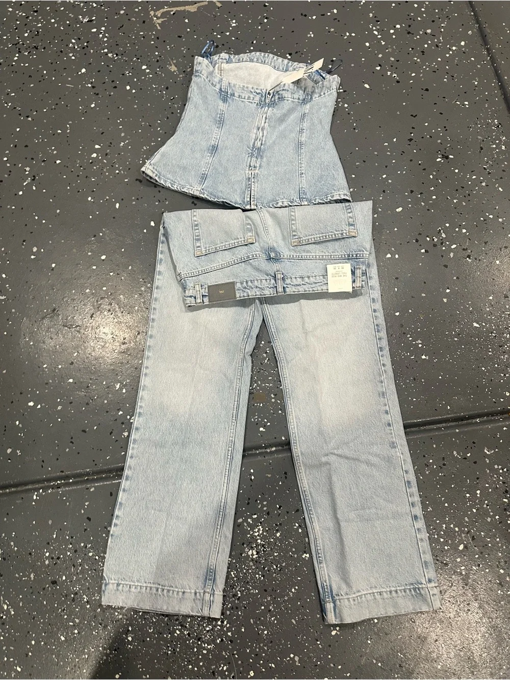 Zara Light Blue Denim Two-Piece: Corset Top & Straight Jeans