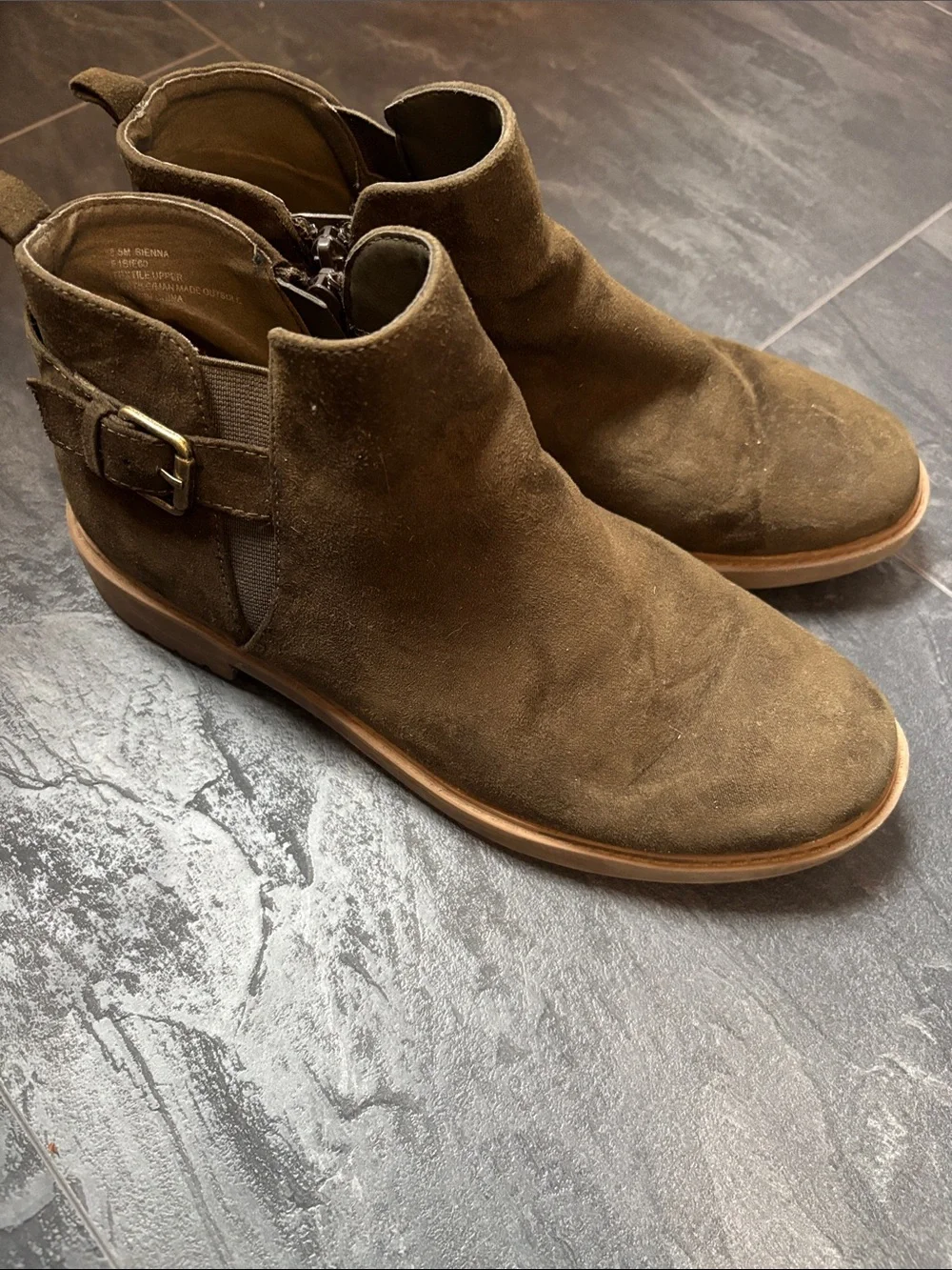 Esprit Olive / Brown Suede Chelsea Boots with Side Buckle