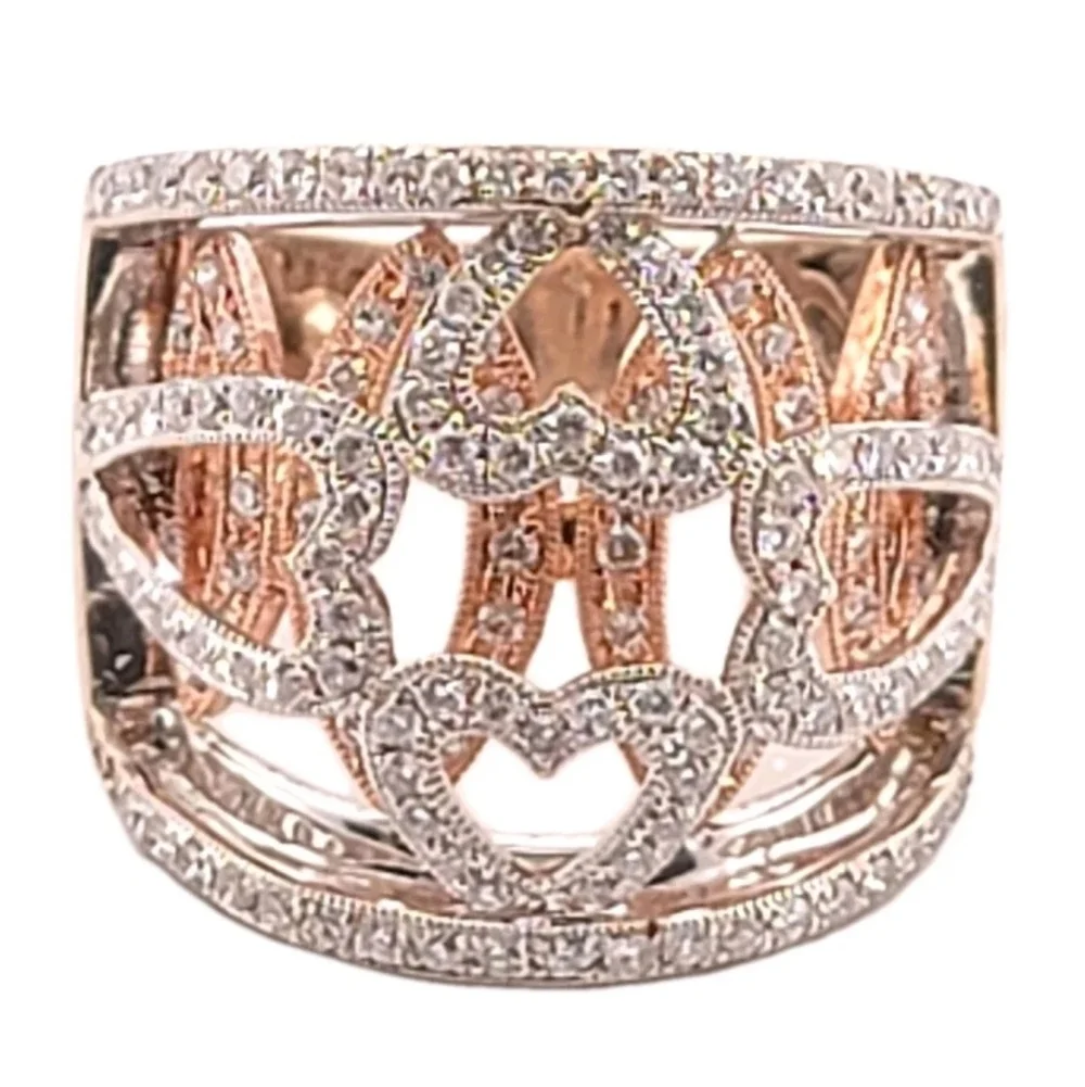 14k Gold Diamond Band 2.50ctw Cluster Pave Cocktail Ring Heart Large