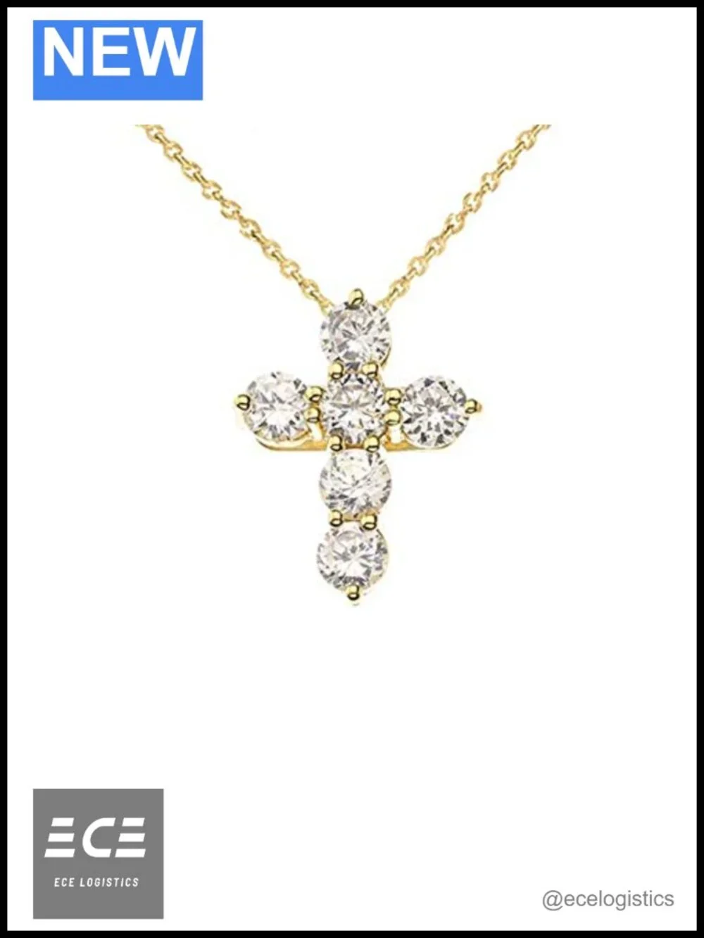 14k Yellow Gold CZ Cross Pendant Necklace Mini 16