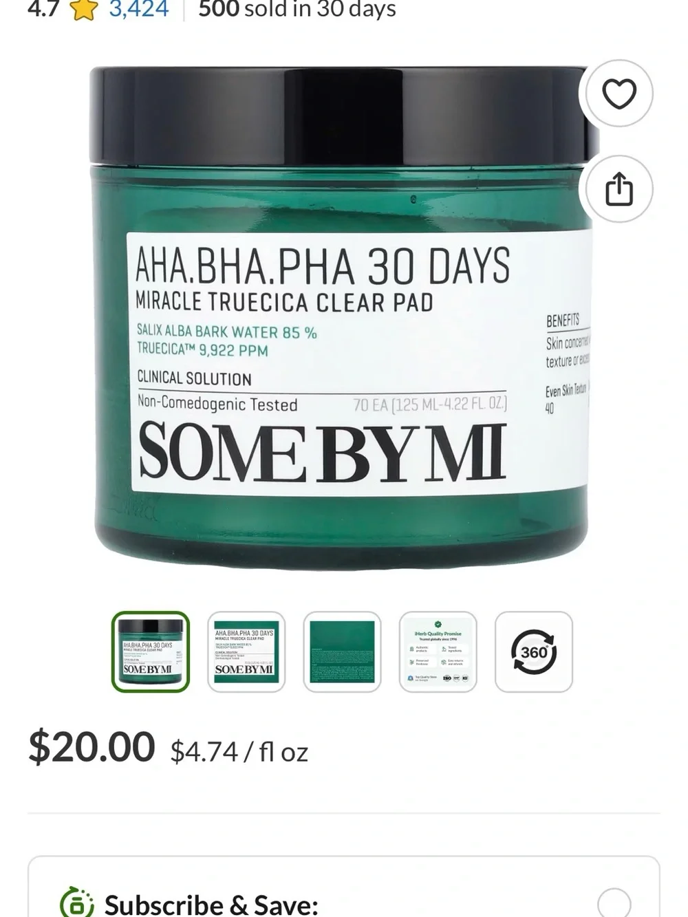 AHA.BHA.PHA 30 Days Miracle Truecica Clear Pads - Green