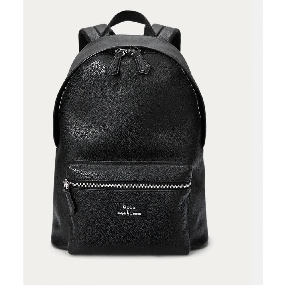 Polo Ralph Lauren Black Pebbled Leather Backpack 405962452001 NWT
