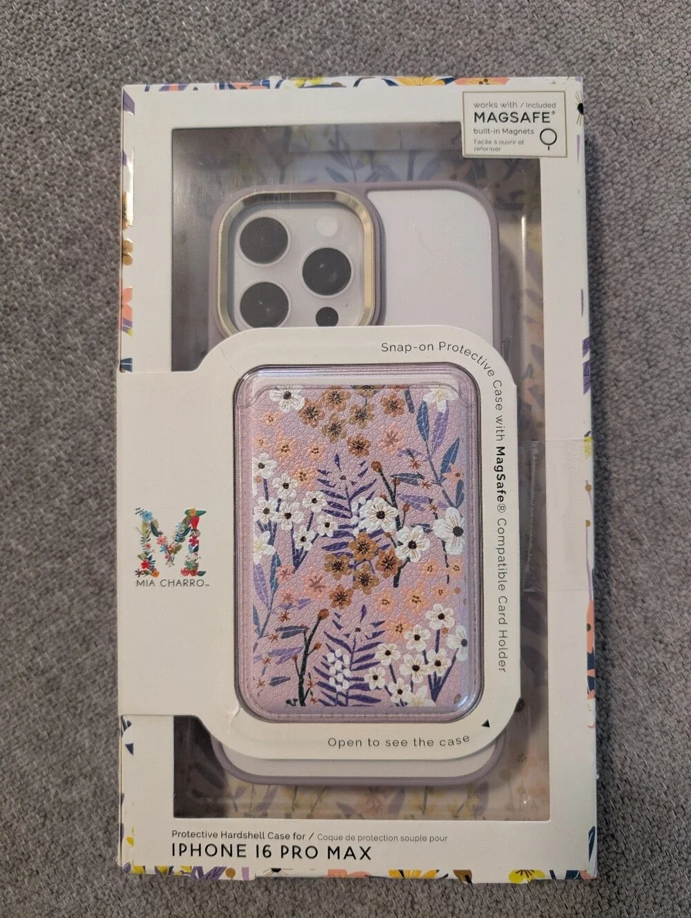 Mia Charro iPhone 16 Pro Max Case And Magnetic Card Holder Floral Lavender
