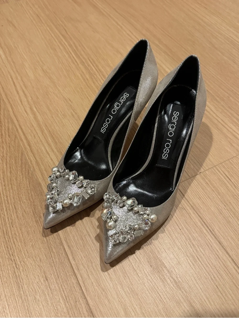 Sergio Rossi Silver Pumps, Original Box and Dust Bags