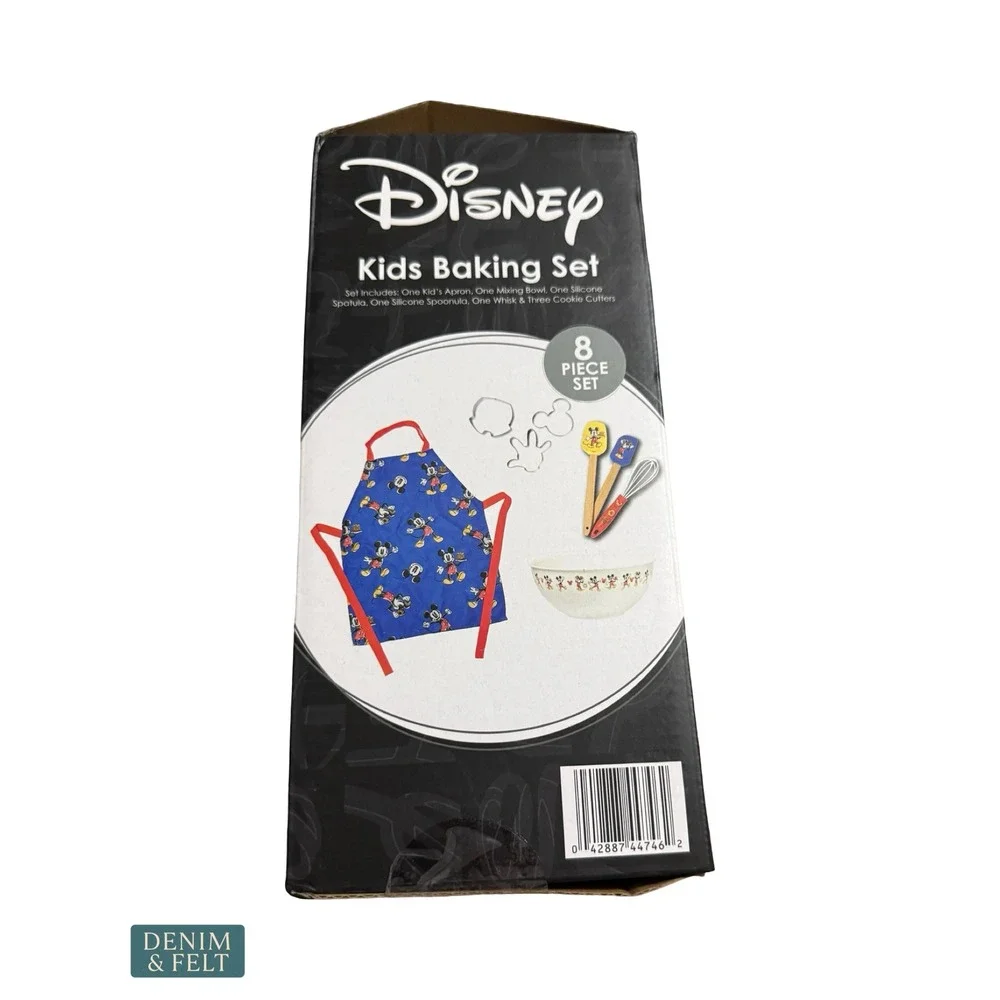 NEW Disney Mickey Mouse Kids Baking Set Apron Bowl Cookie Cutters‎ 8 Piece Set