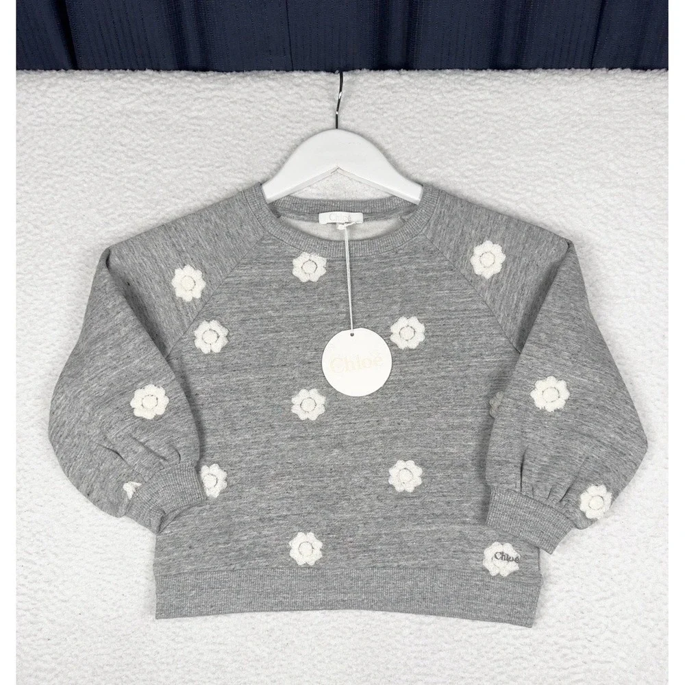 NEW - CHOLE Flower Embroidered Sweatshirt Gray - Youth Kids 5
