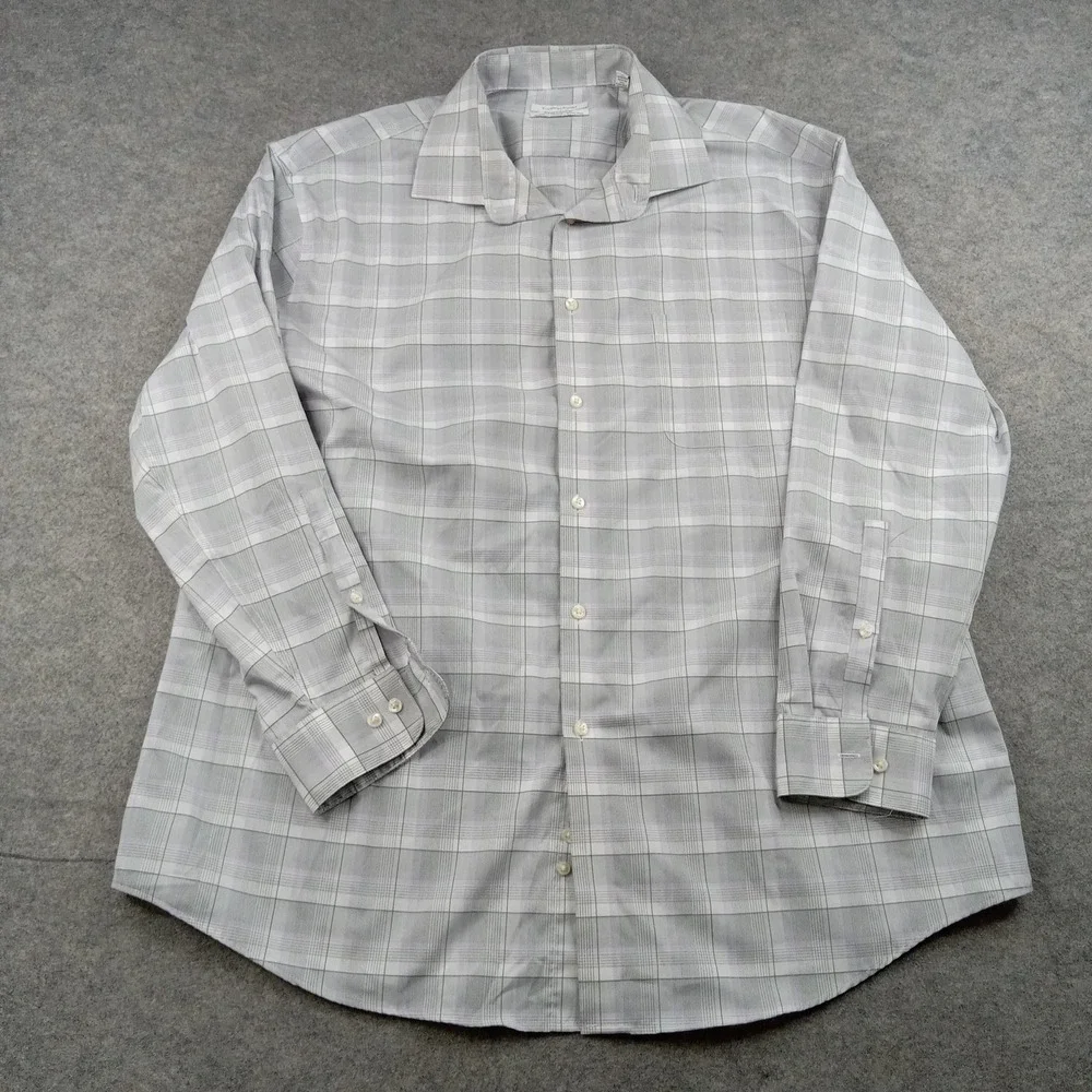 Calvin Klein Shirt Mens XL 17-17.5 32/33 Gray‎ Plaid Stretch Wrinkle Free
