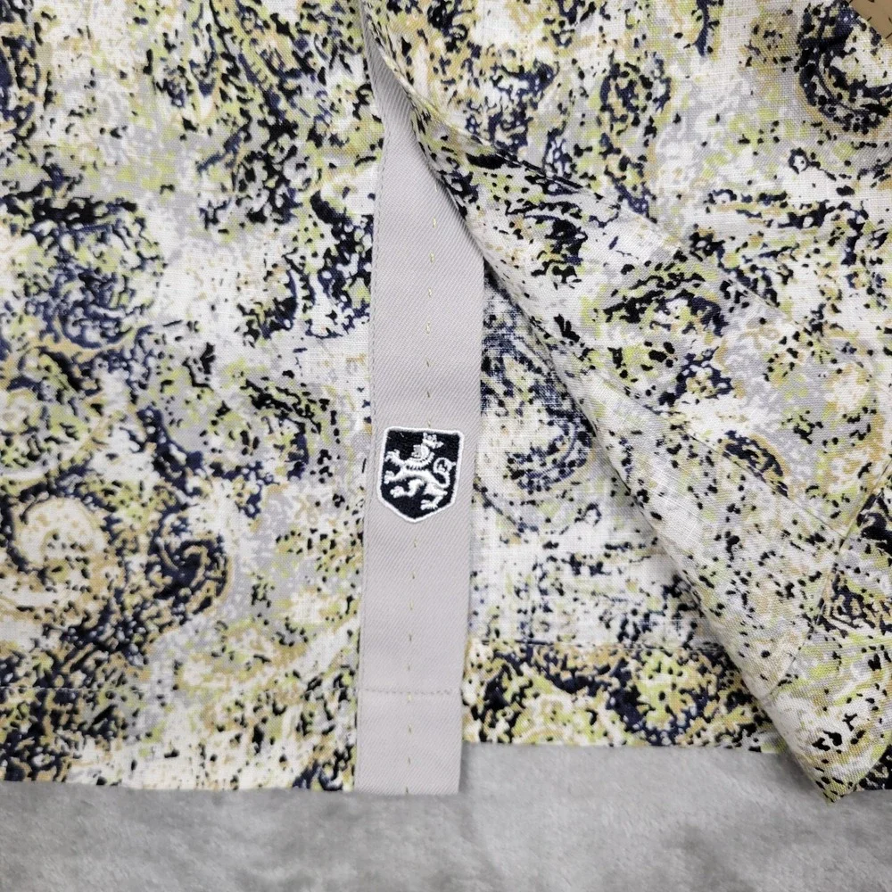 Nat Nast Luxury Originals Shirt Mens L Green Black Abstract 100% Linen Button-Up