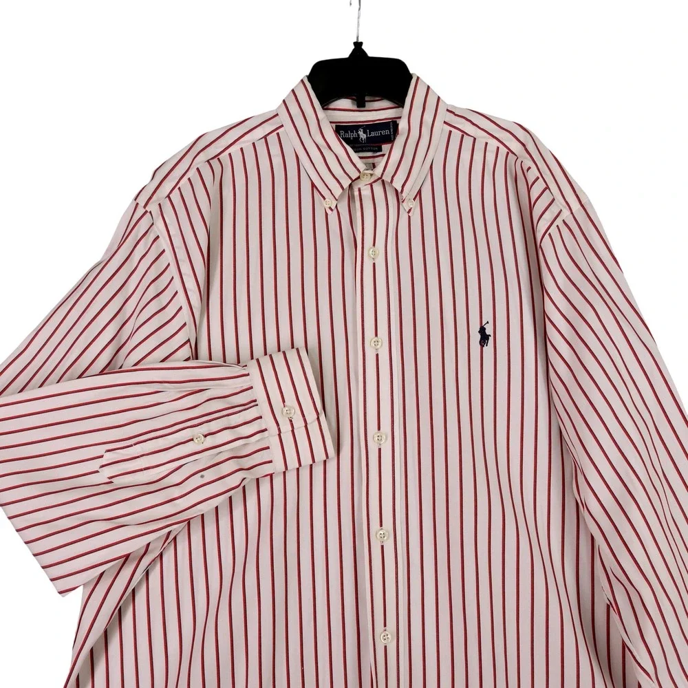 Ralph‎ Lauren Blake Mens 16 32 Button Down Oxford Shirt White Red Blue Stripe