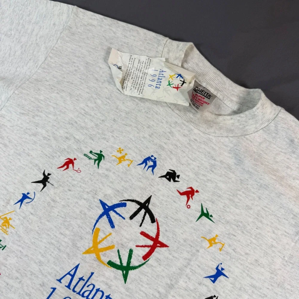 Vintage Atlanta 1996 Olympic Games T-Shirt Oneita Grey Heather Mens Medium NWT