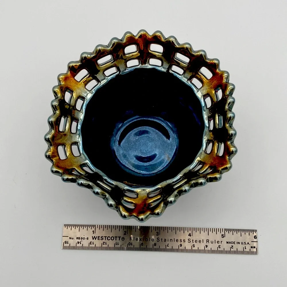 Vintage Fenton Iridescent Basket Weave Bowl