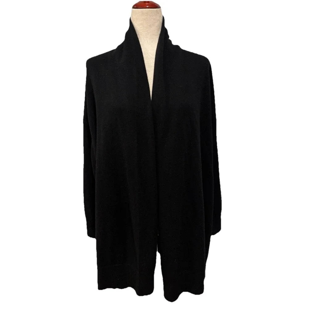 Eileen Fisher Wool/Wool Blend Cardigan Open Front Sweater Drop Sleeve Black Sz S