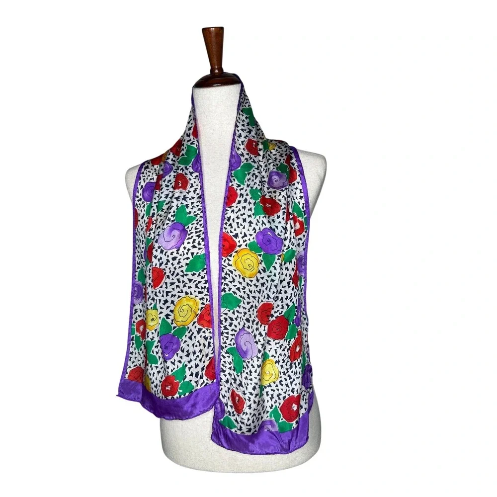 Colorful Floral Scarf‎ Abstract Polka Dot Y2K Retro Wrap 10 x 50