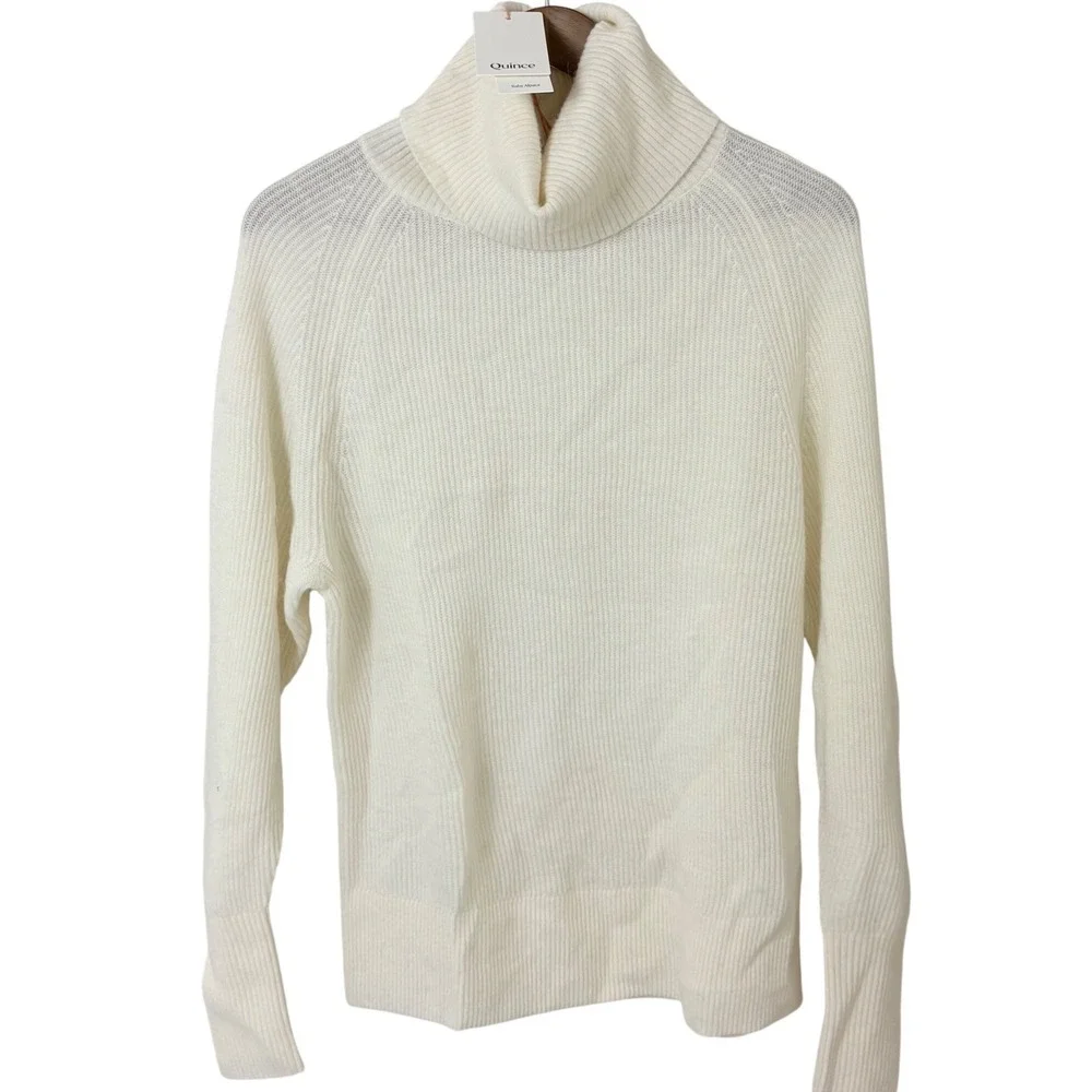 Quince Turtleneck Sweater Women Large Cream Baby Alpaca Wool Ribbed Fisherman