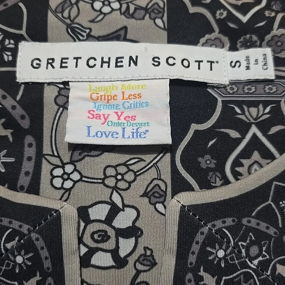Gretchen Scott‎ Womens Topkapi Floral Damask Split Neck Tunic Top Black & Tan S
