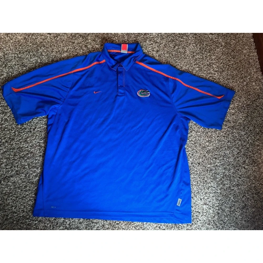 Sz 2XL XXL Nike Florida Gators Dri-Fit UF Polo Front Pocket Shirt‎ Men's Blue